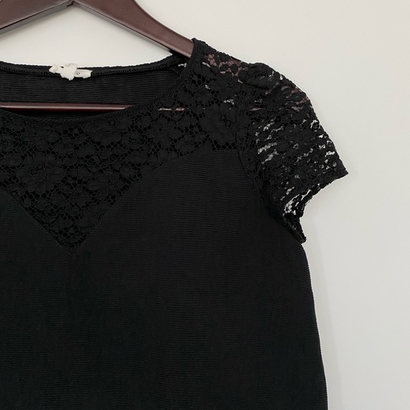 Pablo Lace Contrast Trim Cap Sleeve Black Blouse Top - Picture 5 of 12